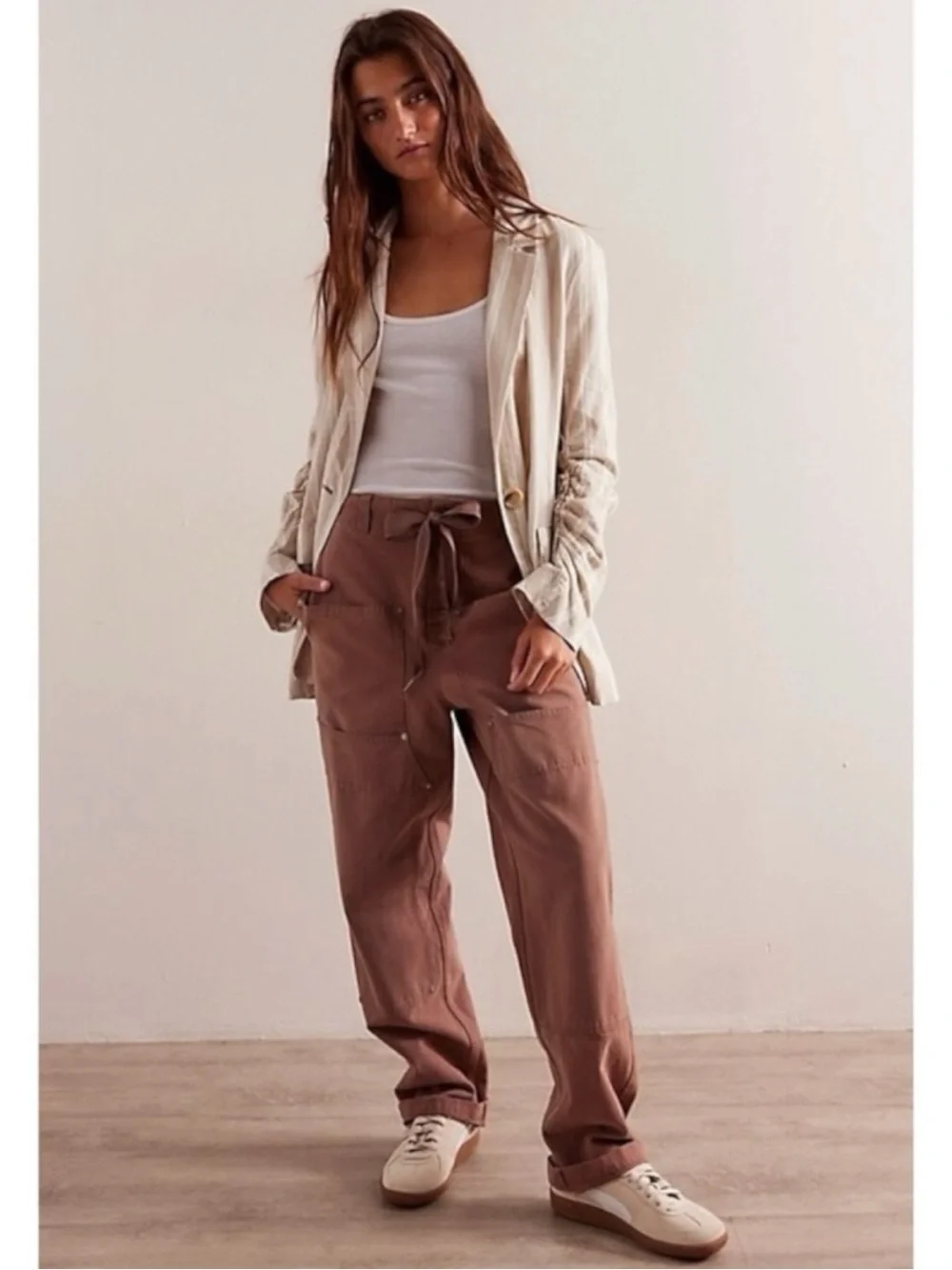Free People Hayden Pull On Pants in Brownie Size XS NEW Cargo Bohemian Neutral